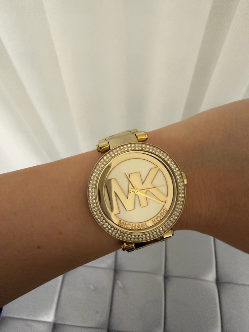 Michael Kors | Gold Tone MK Logo Crystal Bezel Women's Watch
